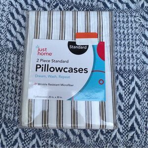 White and Brown Striped Pillowcases